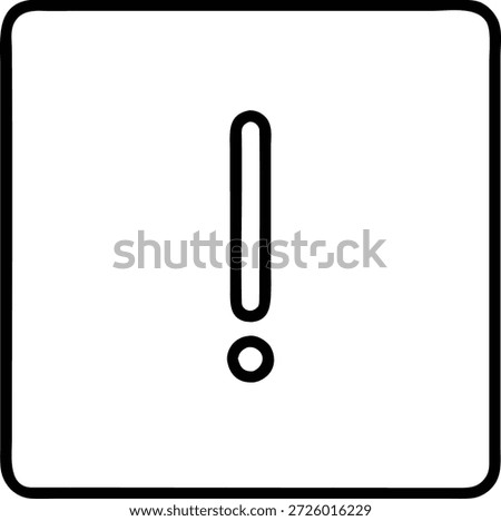 Simple black line vector illustration of a warning sign with an exclamation mark inside a square. Ideal for safety concepts, alerts, notifications, and error messages. Use for websites, apps, presentations, or social media.