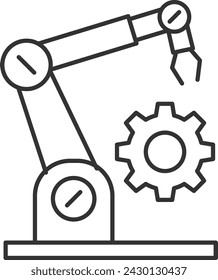 Simple Black line Vector Robotic Arm icon.