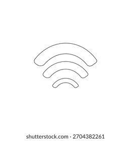 Un simple icono de WiFi de línea negra compuesto por cuatro arcos concéntricos ascendentes, que simbolizan la conectividad inalámbrica, el acceso a Internet y la comunicación digital.