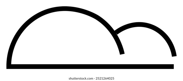 Simple black lines form a half cloud with a sun and horizontal line below. Ideal for abstract art, minimalist design, weather symbols, children's books, and educational content. Modern vector style.