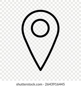 Simple black location pin icon on transparent background. Perfect for mobile apps, maps, web UI UX, infographics, navigation tools. Ideal for designers, developers and businesses.