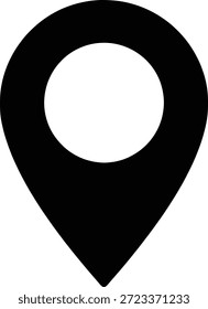 Um ícone de pin simples e preto que representa um ponto em um mapa ou um destino específico