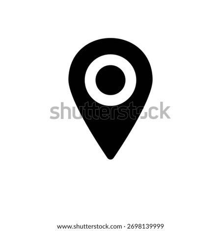 A simple black location pin icon, perfect for maps, navigation, apps, and various digital design projects.