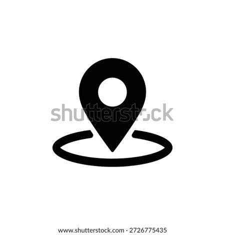 Simple black location pin icon with a circular halo around it