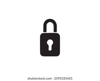 Simple Black Lock Icon Representing Security.A solid black silhouette of a padlock, a common symbol for security and privacy.