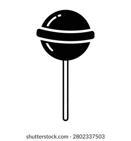A simple black lollipop on a stick, a classic sweet treat and popular candy