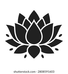 Simple black lotus flower symbol on white background, elegant design element