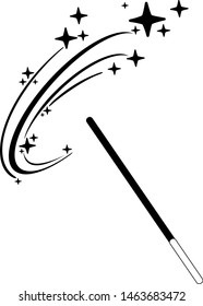Vector de icono de varita mágica negra simple, logotipo de palo mágico, signo de cuento de hadas, símbolo de asistente