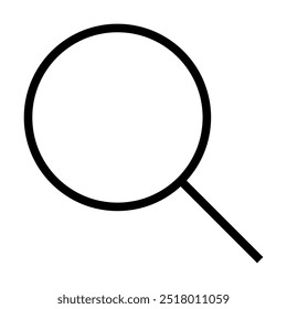 A simple black magnifying glass vector with a clean, minimalistic design. Ideal for themes of search, exploration, investigation, discovery, and research. Clean, minimal, monochrome.