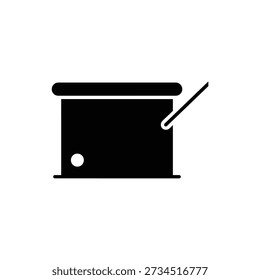 A simple black mailbox icon with a raised flag on a clean white background
