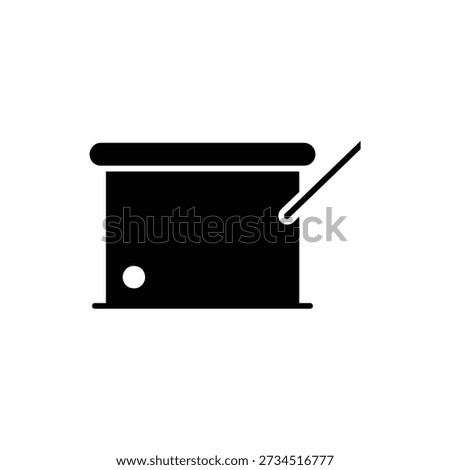 A simple black mailbox icon with a raised flag on a clean white background
