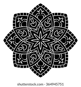Simple black mandala on a white background. Round oriental ornament. Design element. Sketch of tattoo.