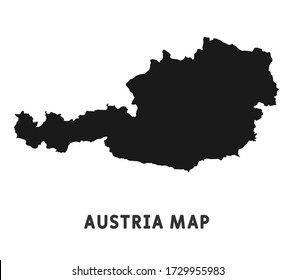 Simple Black Map Of Austria Isolated On White Background. Vector Illustration