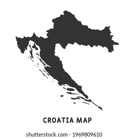 Simple Black Map Of Croatia Isolated On White Background. Vector Illustration