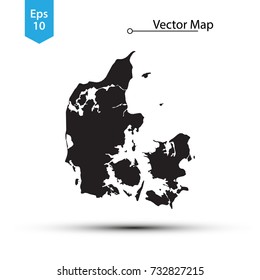 Simple Black Map Of Denmark Isolated On White Background. Vector Illustration