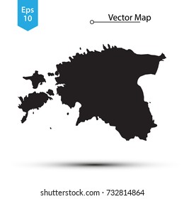 Simple Black Map Of Estonia Isolated On White Background. Vector Illustration