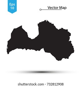Simple Black Map Of Latvia Isolated On White Background. Vector Illustration