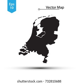 Simple Black Map Of Netherlands Isolated On White Background. Vector Illustration