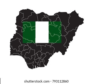 Simple Black Map Of Nigeria With Flag Isolated On White Background,Map and National flag of Nigeria,Vector Illustration Flag and Map of Nigeria for continue.