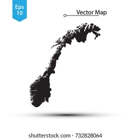 Simple Black Map Of Norway Isolated On White Background. Vector Illustration