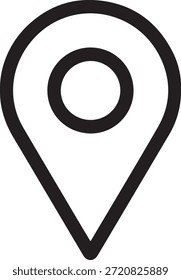 Icono de pin de mapa negro simple sobre un fondo blanco representa la ubicación y el concepto de navegación.