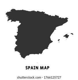Simple Black Map Of Spain Isolated On White Background. Vector Illustration