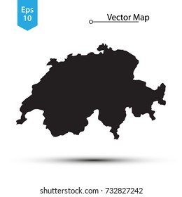 Simple Black Map Of Switzerland Isolated On White Background. Vector Illustration