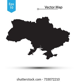 Simple Black Map Of Ukraine Isolated On White Background. Vector Illustration