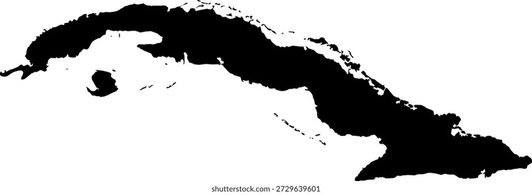 A simple black map vector of Cuba, a country in Caribbean or Cenrtal America, National map Illustration vector of Cuba. Cuba map simple flat vector.