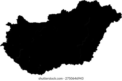 A simple black map vector of Hungary, a country in Central Europe, National map illustration of Hungary, Hungary map simple flat vector