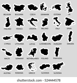 simple black maps all european union countries stickers collection eps10