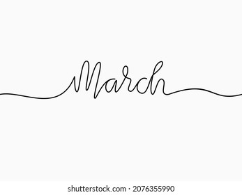simple black March text calligraphic lettering continuous lines element for month theme like header, background, banner, cover, card, label, wallpaper, wrapping paper etc. vector design.