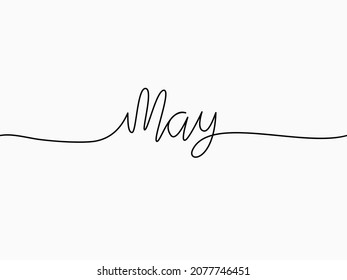 simple black May calligraphic continuous lettering text line month holiday theme element for header background, banner, cover, card, label, wallpaper. wrapping paper. seamless font vector design.