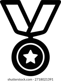 Simples ícone de medalha preta com uma estrela branca. Perfeito para representar realizações, prêmios, reconhecimento ou sucesso. Use para sites, aplicativos, apresentações ou gráficos de mídia social. Formato de vetor para fácil escala.