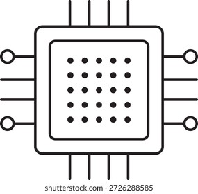 Simples ícone preto de microchip ilustrando processador hardware eletrônica computação e tecnologia digital