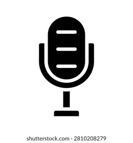 Simple black microphone glyph icon for podcasting and professional audio recording