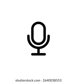 A simple black microphone icon depicted against a white background. Perfect for web design, app development, and other creative projects. Audio and voice recording symbol.