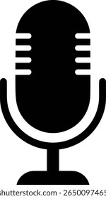 Ein einfaches schwarzes Mikrofonsymbol einzeln auf weißem Hintergrund.