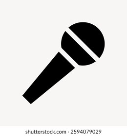 Simple black microphone icon on a white background. Microphone symbol for audio, music, or podcast themes. Microphone design is minimalistic and clear. User interface icon vector.