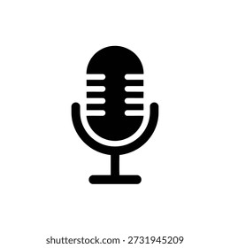 Icono de micrófono negro simple sobre fondo blanco para el símbolo de grabación de audio