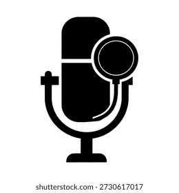 Icono de micrófono negro simple con Filtrar pop sobre fondo blanco, que simboliza la grabación o difusión de audio.