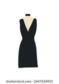 simples vestido de midi preto em um manequim em um fundo branco