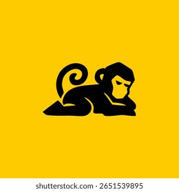 Silhueta de macaco preto simples em um fundo amarelo