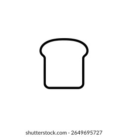 A simple black monoline stroke outlines a slice of bread, resembling toast, ideal for breakfast themes.