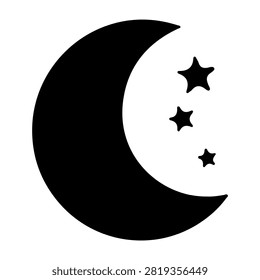 Simple black moon with three stars icon representing night sky or celestial theme for various design projects.