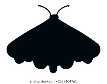 Simple black moth silhouette with wavy wings and two antennas showing upward, isolated on white background, representing concepts of nature, insects, and wildlife