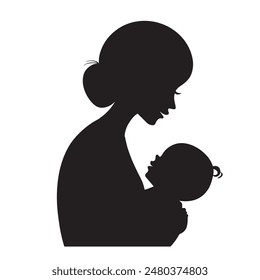 simple black Mother Holding Her Baby silhouette on white background