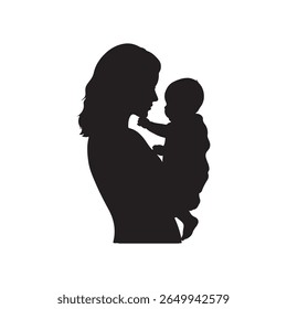 simple black Mother Holding Her Baby silhouette on white background