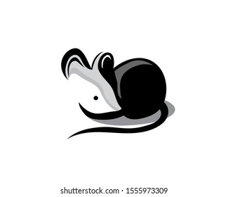 simple Black mouse head negative space logo design inspiration