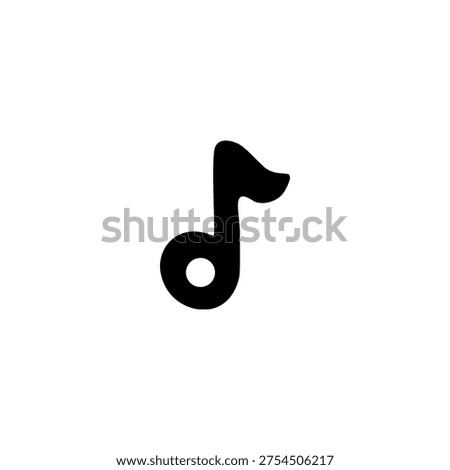 Simple black music note symbol representing sound, melody, audio, and musical concepts. Minimal icon isolated on a light background
